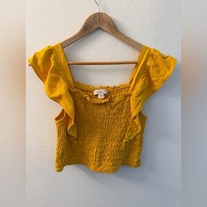 Monteau Mustard Yellow Smocked Ruffle Tank Top Size M